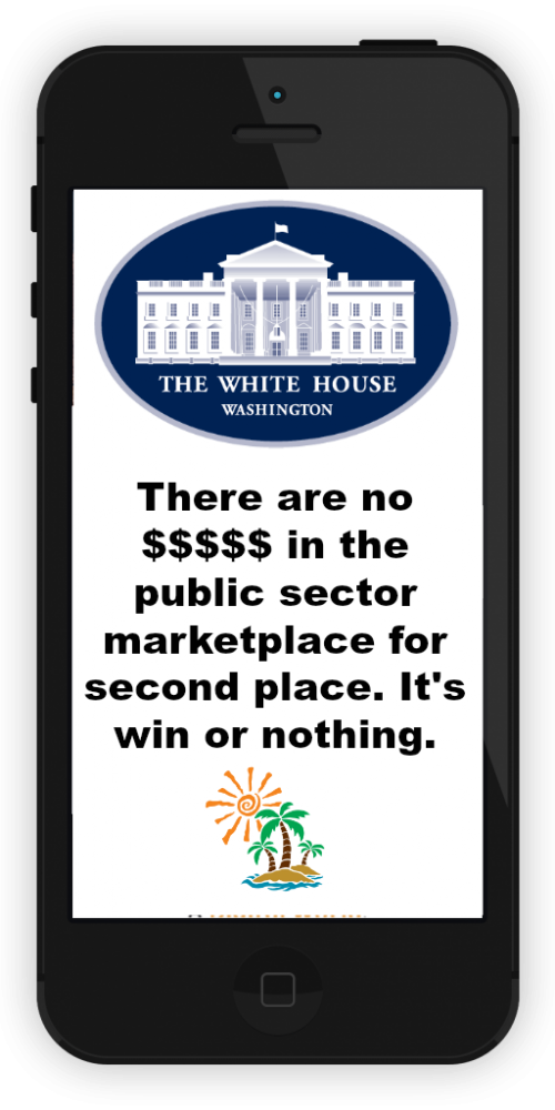 Public sector marketplace: There are no $$$$$ in the public sector marketplace for second place. It’s win or nothing.